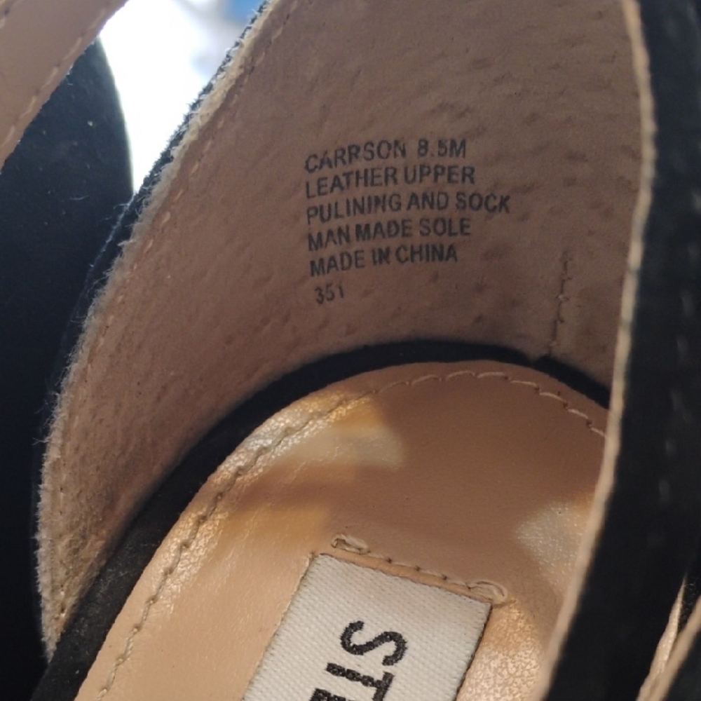 {$20 BUNDLED} STEVE MADDEN Black Leather Suede Ankle Strapped Block Heel Sandals - Picture 4 of 11